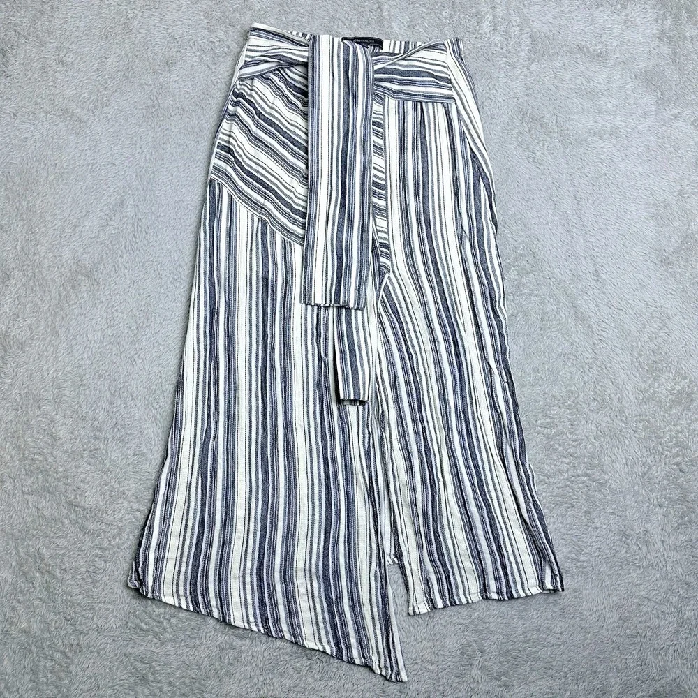 BCBGMAXAZRIA Women's XS Boho Flowy‎ Striped Tie Front Midi Skirt Resort Vacation